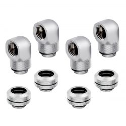 Corsair Hydro X Series XF Hardline Fitting (14mm OD) and 90 Degree Rotary Adapter Set, Chrome, 4-pack