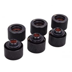 Alphacool HT 16mm G1/4" HardTube Compression Fitting, Deep Black, 6-pack