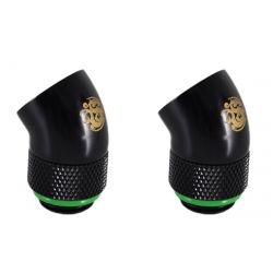 Bitspower G1/4" Male to Female Extender Fitting, 45 Degree Rotary, Matte Black, 2-pack