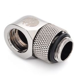 Bitspower G1/4" Male to Female Extender Fitting, 90 Degree Rotary, Black Sparkle
