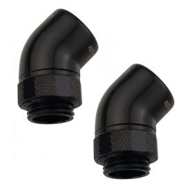 Koolance Swiveling 45 Degree Elbow Fitting, Black, 2-pack