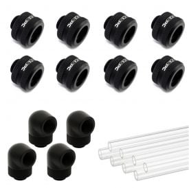XSPC 14mm OD Rigid Tubing Fitting, 90 Degree Rotary Fitting V2, and PETG Tubing Set, Matte Black